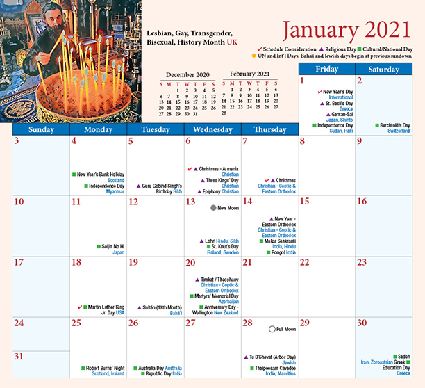 2021 Desktop Multicultural Multifaith Calendar